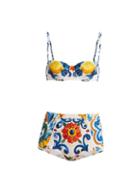Matchesfashion.com Dolce & Gabbana - Majolica Print Balconette Bikini - Womens - Blue Multi