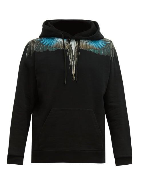Matchesfashion.com Marcelo Burlon - Wings Print Cotton Hooded Sweatshirt - Mens - Black Blue