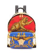 Matchesfashion.com Versace - Baroque And Leopard Print Satin Backpack - Womens - Gold Multi