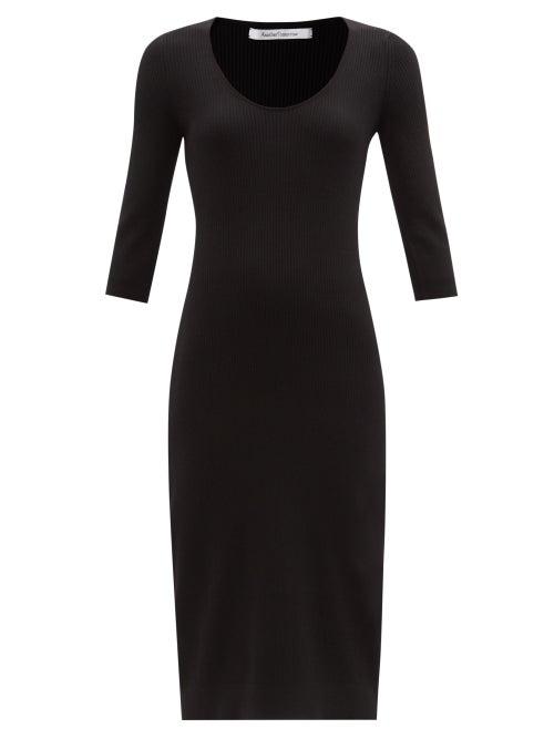 Another Tomorrow - Scoop-neck Ribbed Wool-blend Dress - Womens - Black