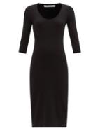 Another Tomorrow - Scoop-neck Ribbed Wool-blend Dress - Womens - Black