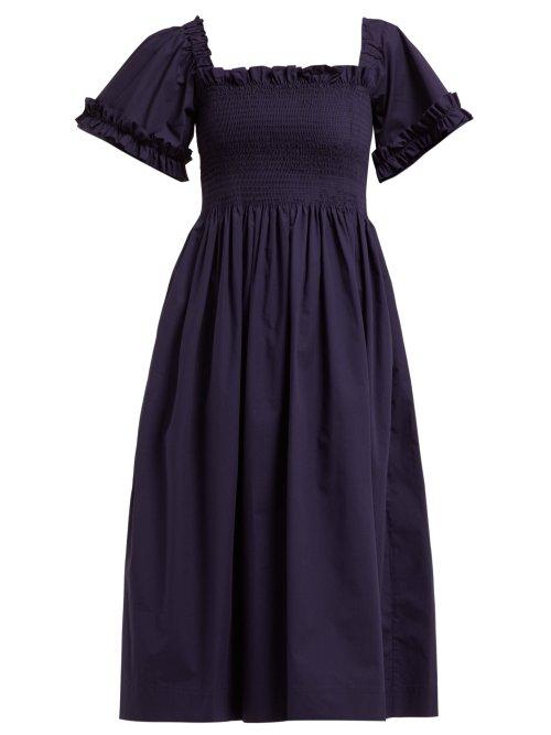 Matchesfashion.com Molly Goddard - Adelaide Smocked Square Neck Midi Dress - Womens - Navy