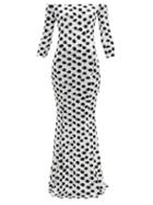Matchesfashion.com Norma Kamali - Off The Shoulder Polka Dot Print Jersey Maxi Dress - Womens - White Black