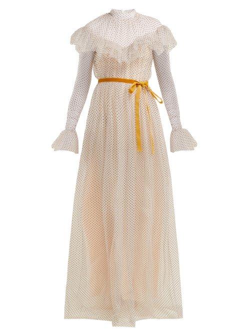 Matchesfashion.com Erdem - Mirabelle Ruffled Polka Dot Tulle Gown - Womens - White Multi