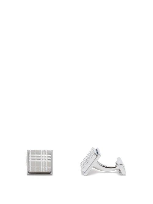 Matchesfashion.com Burberry - Check-engraved Palladium-plated Cufflinks - Mens - Silver