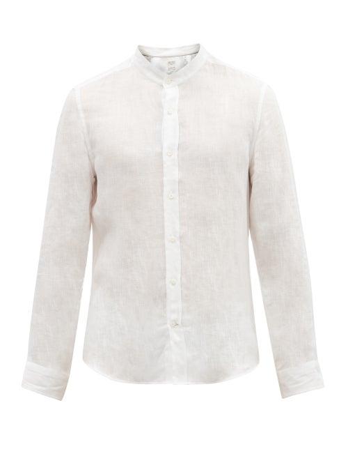 Matchesfashion.com Brunello Cucinelli - Stand-collar Linen-poplin Shirt - Mens - White