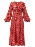 Matchesfashion.com Gl Hrgel - Floral Print Ruffle Trim Poplin Dress - Womens - Red Print