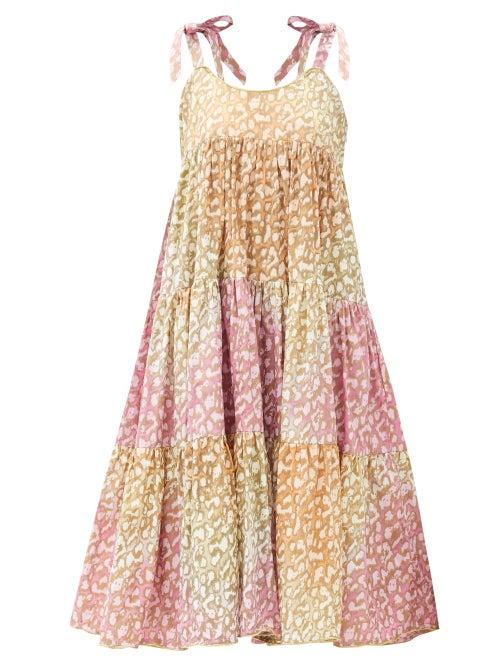Matchesfashion.com Juliet Dunn - Snow-leopard Tie-dye Tiered Cotton Dress - Womens - Pink Print