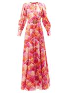 Andrew Gn - Belted Coral-print Silk-satin Gown - Womens - Pink