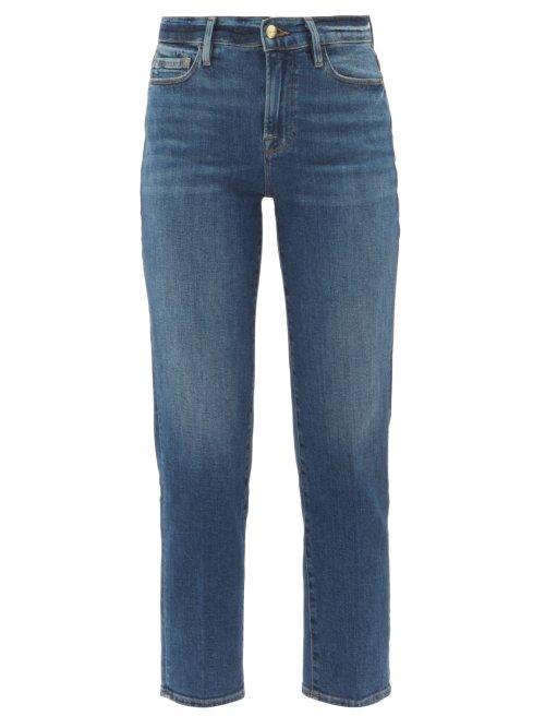 Matchesfashion.com Frame - Le Nouveau Straight Leg Cropped Jeans - Womens - Dark Blue