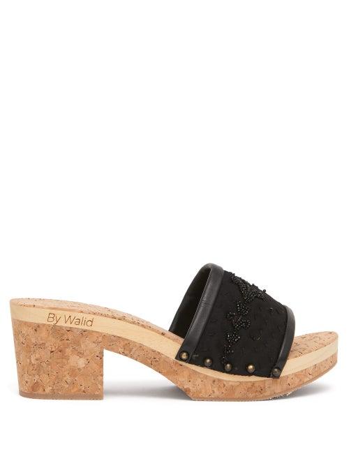 Matchesfashion.com By Walid - 19th-century Silk And Cork Platform Sandals - Womens - Black