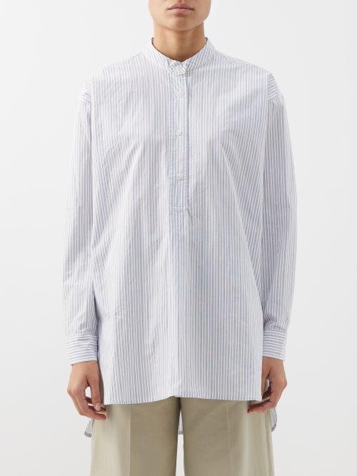Cawley Studio - Ines Striped Cotton Tunic Shirt - Womens - Blue White