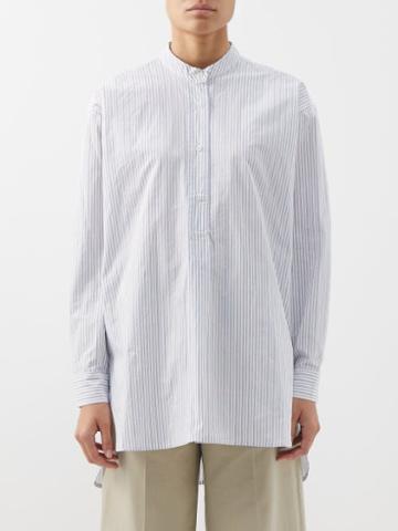 Cawley Studio - Ines Striped Cotton Tunic Shirt - Womens - Blue White