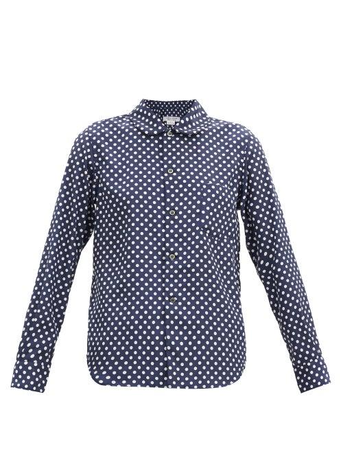Matchesfashion.com Comme Des Garons Comme Des Garons - Polka-dot Satin Shirt - Womens - Navy White