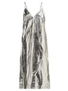 Matchesfashion.com Raey - V Neck Foil Midi Slip Dress - Womens - Silver