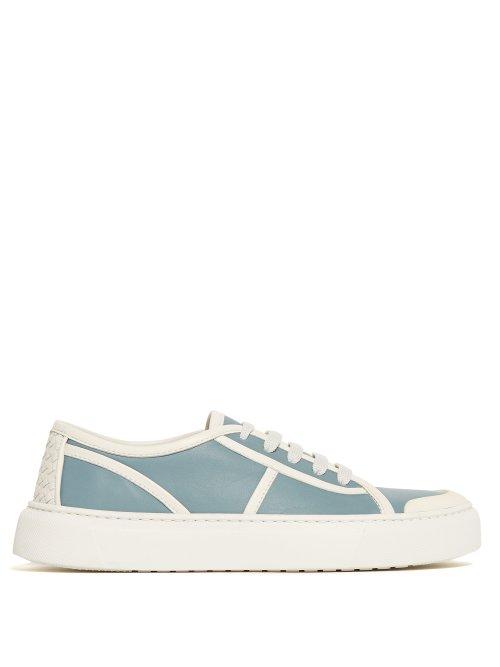 Matchesfashion.com Bottega Veneta - Contrast Panel Low Top Leather Trainers - Womens - Light Grey