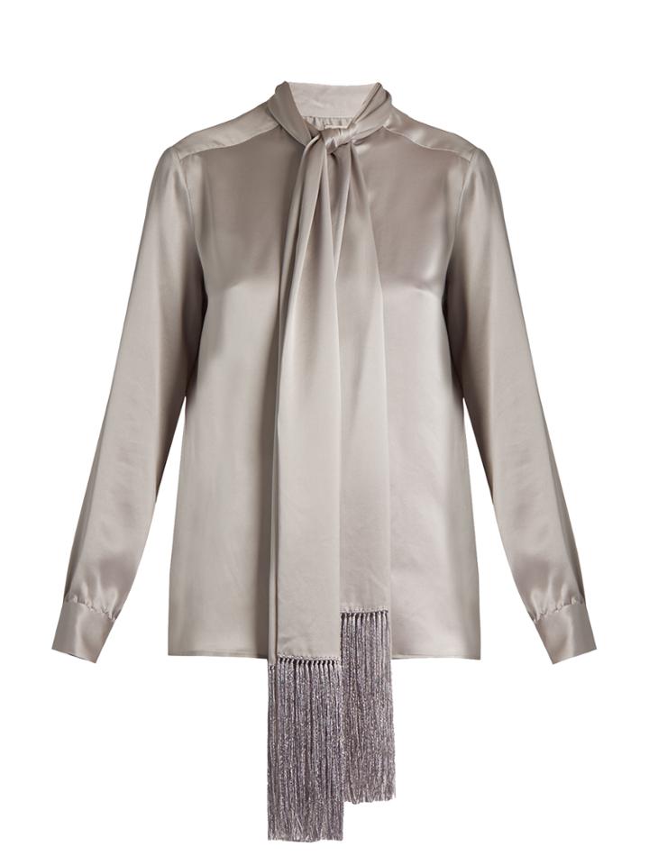 Hillier Bartley Fringed-scarf Silk-satin Blouse