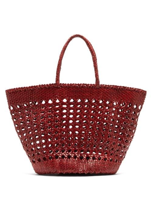 Matchesfashion.com Dragon Diffusion - Cannage Market Large Woven Leather Basket Bag - Womens - Burgundy