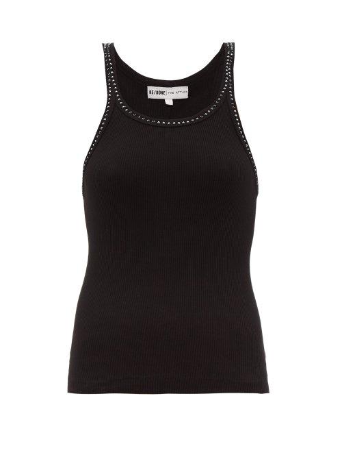 Matchesfashion.com Re/done Originals - X The Attico Crystal Embellished Ribbed Tank Top - Womens - Black