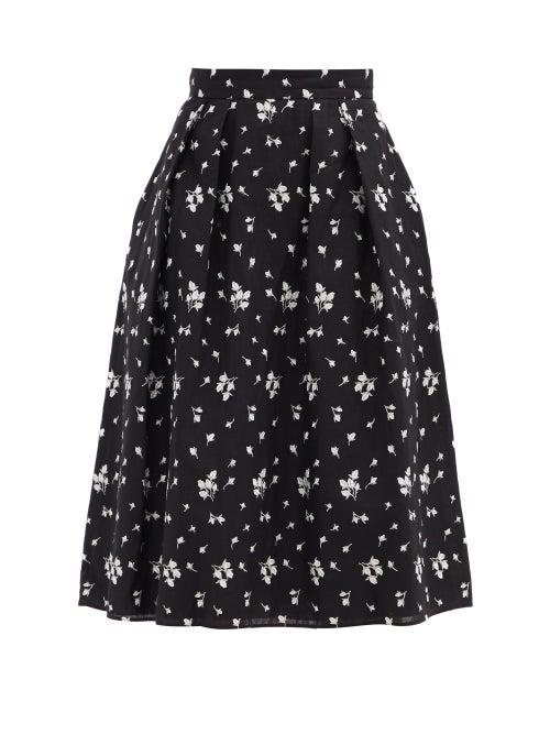 Matchesfashion.com Erdem - Reed Floral-embroidered Canvas Skirt - Womens - Black White