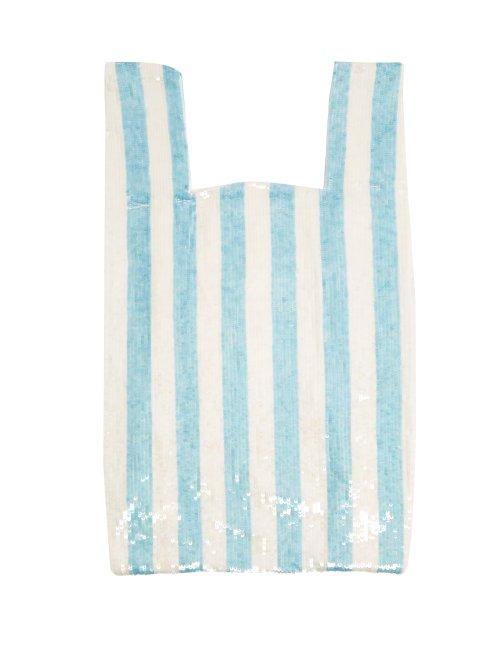 Matchesfashion.com Ashish - Striped Sequin Embellished Cotton Bag - Womens - Blue White