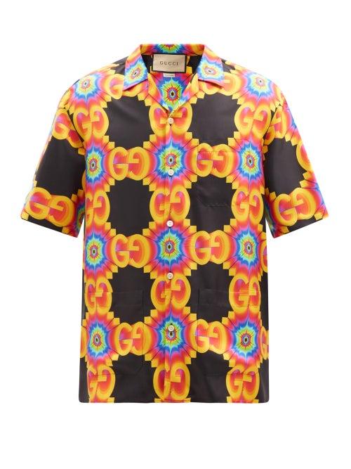 Gucci - Gg-logo Silk-twill Shirt - Mens - Black Orange