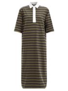 Matchesfashion.com Ganni - Striped Polo-collar Organic-cotton Jersey Dress - Womens - Black Green