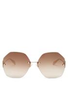 Matchesfashion.com Alexander Mcqueen - Oversized Pearl Rivet Metal Sunglasses - Womens - Brown