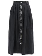 Matchesfashion.com Ganni - Studded Linen-poplin Midi Skirt - Womens - Black