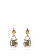 Matchesfashion.com Alexander Mcqueen - Scarab Crystal Embellished Drop Earrings - Womens - Gold