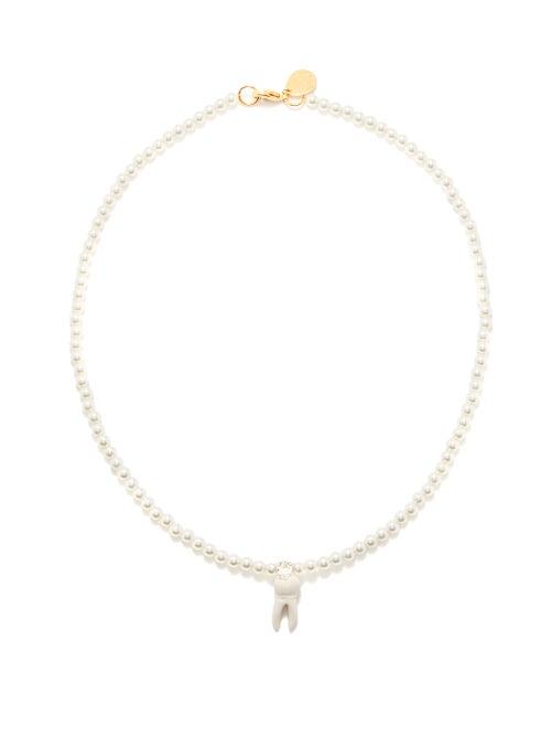 Simone Rocha - Baby Tooth Faux-pearl And Porcelain Necklace - Womens - Pearl