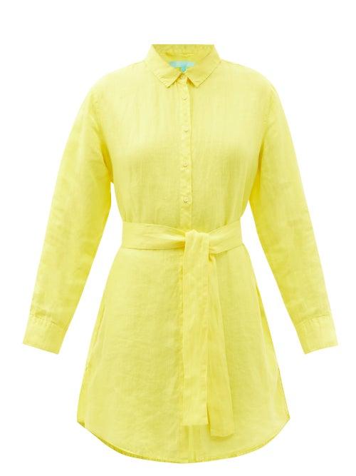 Ladies Beachwear Melissa Odabash - Marianne Belted Linen Shirt Dress - Womens - Yellow