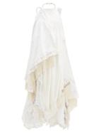 Matchesfashion.com Marine Serre - Halterneck Lace-trimmed Upcycled-cotton Dress - Womens - White