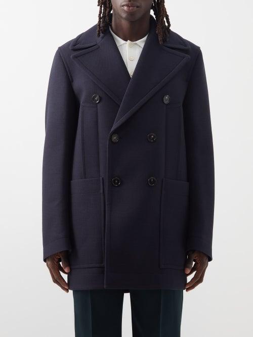 Bottega Veneta - Curved-seam Cotton-blend Grain-de-poudre Peacoat - Mens - Black Blue