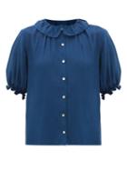 Loup Charmant - Lilo Puff-sleeved Cotton Blouse - Womens - Navy