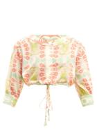 Matchesfashion.com Le Sirenuse, Positano - Emma Abstract Print Cropped Cotton Shirt - Womens - Pink Multi