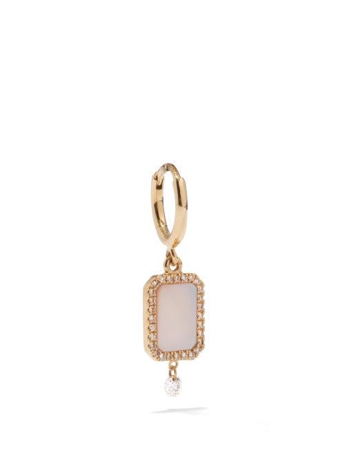 Persee - Octagon Diamond, Pearl & 18kt Gold Earring - Womens - Yellow Gold