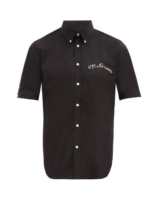 Matchesfashion.com Alexander Mcqueen - Brad Pitt Script-embroidered Cotton-blend Shirt - Mens - Black