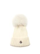 Moncler Fur Pompom-embellished Wool Beanie Hat