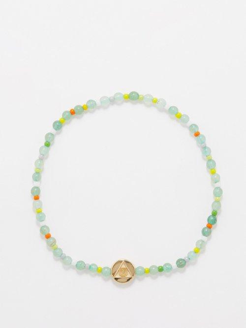 Luis Morais - Beaded Aventurine & 14kt Gold Bracelet - Mens - Green Red