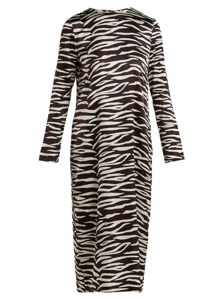 Ganni Blakely Zebra-print Silk-blend Dress