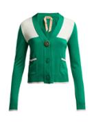 Matchesfashion.com No. 21 - Brooch Embellished Wool Blend Cardigan - Womens - Green