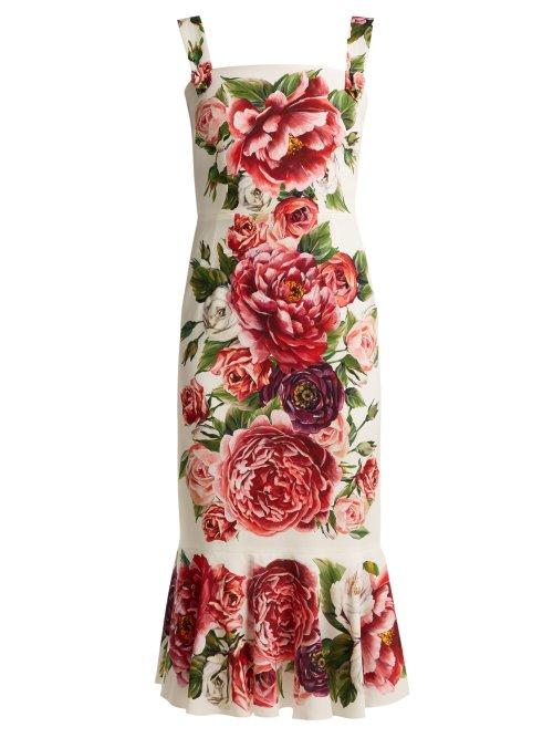 Matchesfashion.com Dolce & Gabbana - Peony Print Silk Charmeuse Dress - Womens - White Multi
