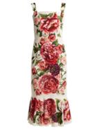 Matchesfashion.com Dolce & Gabbana - Peony Print Silk Charmeuse Dress - Womens - White Multi