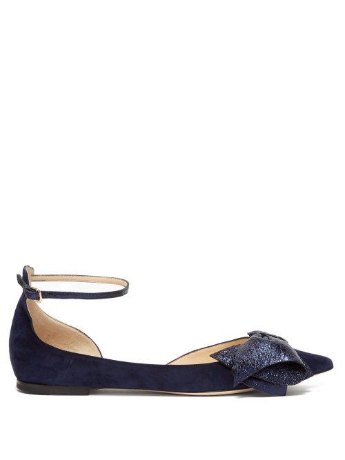 Matchesfashion.com Jimmy Choo - Kaitlyn Bow Embellished Suede Flats - Womens - Navy