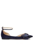 Matchesfashion.com Jimmy Choo - Kaitlyn Bow Embellished Suede Flats - Womens - Navy