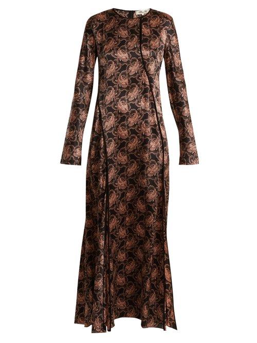 Matchesfashion.com Diane Von Furstenberg - Split Hem Silk Satin Dress - Womens - Black Print