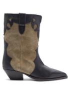 Matchesfashion.com Isabel Marant - Duoni Western Leather And Suede Ankle Boots - Womens - Black Beige