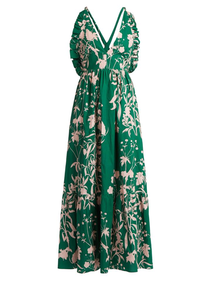 Borgo De Nor Violeta Weed-print Halterneck Maxi Dress