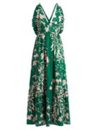 Borgo De Nor Violeta Weed-print Halterneck Maxi Dress